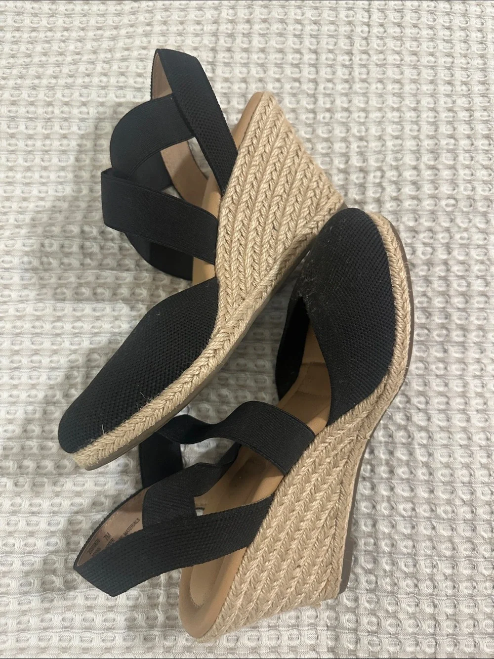 Kelly & Katie Black Espadrille Wedge Sandals with Crisscross Straps